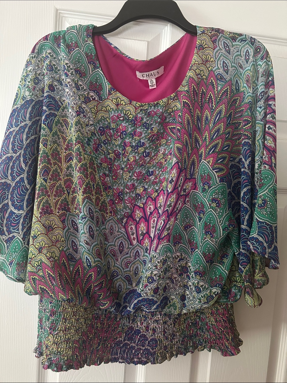 Chaus Multicolor Paisley Scoop-Neck Blouse with Elastic Hem